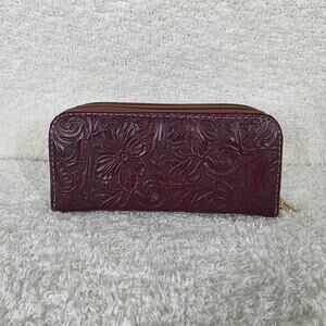 Mexican Handmade Burgundy Floral Embossed Leather Wallet